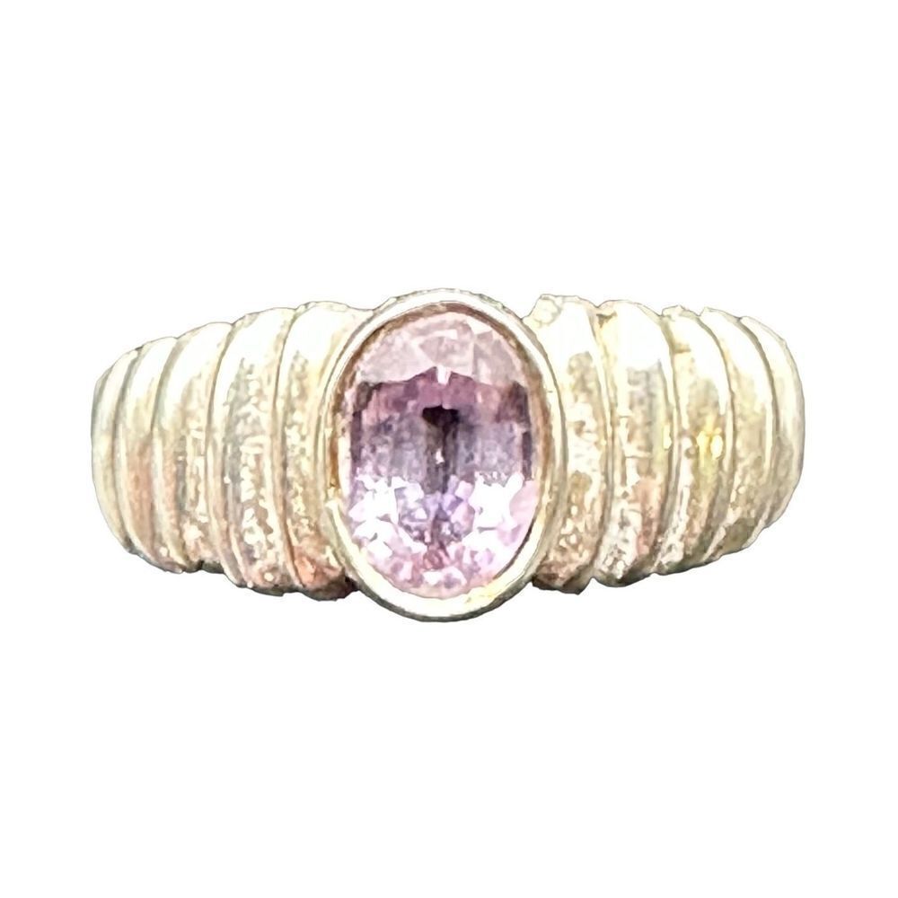 Sterling silver 925 amethyst ring oval with ribbed pattern - Picture 7 of 10